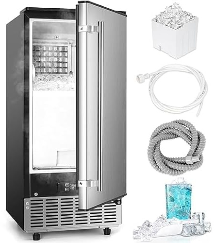 ICYGLEE Commercial Under Counter Ice Maker Machine, 100Lbs/Day with 24lbs Storage, Built-in Freestanding Ice Maker, Auto-Cleaning, 24H Timer, for Commercial & Home Use. (Stainless)