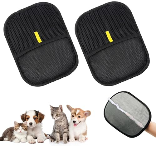 JIEBAO Gant de Toilettage Double Face pour Animaux de Compagnie, Gants d'épilation électrostatiques Réutilisable pour Le Lavage Le Toilettage et l'Élimination des Poils d'animaux, pour Canapé, Tapis