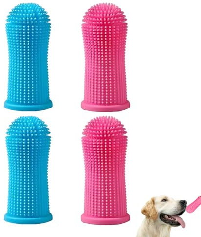 KYLOS Lot de 4 Brosses à Dents pour Chien et Chat - Doigtier en Silicone Souple à 360° - Nettoyage Dentaire en Profondeur pour Chiots et Petits Animaux - Masseur Gingival Doux