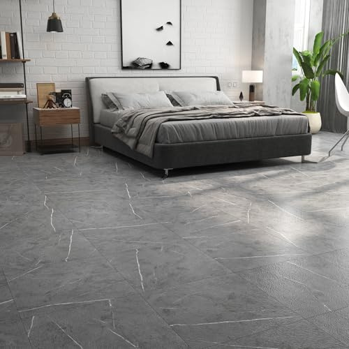 ReWallpaper 30 Baldosas Suelo Adhesivo para Baño Gris Impermeable 30cmx30cm Piso Vinilico Autoadhesivo Cocina Imitacion Marmol Gris Revestimiento De Vinilo para Suelo Habitación Peluquería