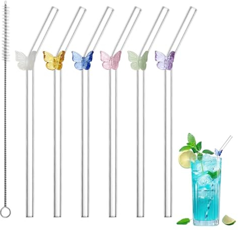Pajitas Cistal Reutilizables 6 Pcs Pajita de Cristal Niños sin BPA Pajitas de Vidrio Irrompibles de Borosilicato 20 cm Aptas Lavavajillas Pajita para Batidos Cócteles y Zumos con Cepillos Limpieza.