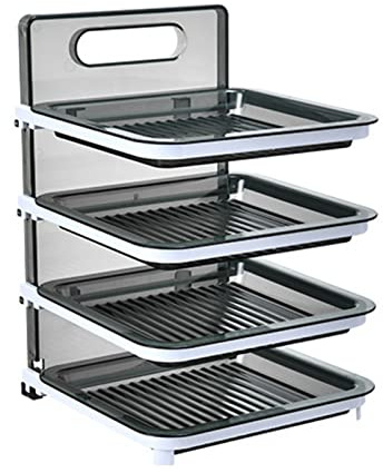 Fictory Bandeja de clasificación de alimentos montada en la pared, almacenamiento plegable de 4 capas, organizador de platos laterales que ahorra espacio para olla caliente, color gris cocina, fácil