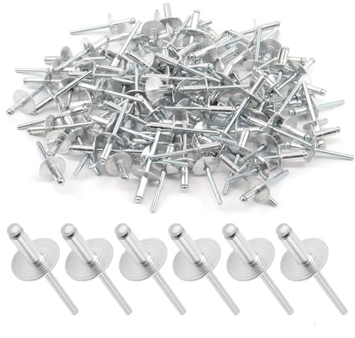 BEASAFY 100 Pièces Rivet Pop Tete Large (Tête de 16 mm), Aluminium Rivets Aveugles, Rivets Pop avec Grande Bride pour Meubles Véhicules Automobiles Industriel Tôle (4.8 × 12mm)