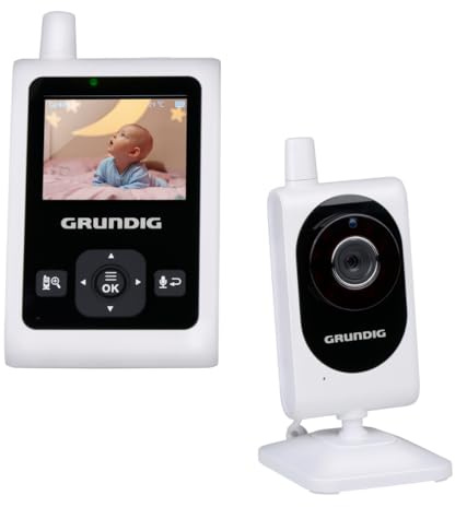 Grundig Video Babymonitor med kamera – babymonitor med 2 tums färgskärm – babymonitor med mörkerseende, temperaturvisning och talkbackfunktion – vit