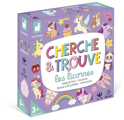 Janod - Mon Premier Cherche Et Trouve - Jeu Éducatif - Réflexion sur Le thème des Licornes - Jeu de Société 3 Ans et + avec Cartes et Accessoires en Bois - Logique et Observation