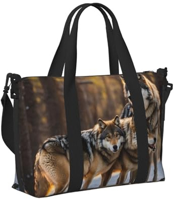 Sac à main de voyage léger et pliable avec imprimé loups pour femmes, hommes, pour week-end, gym, vacances