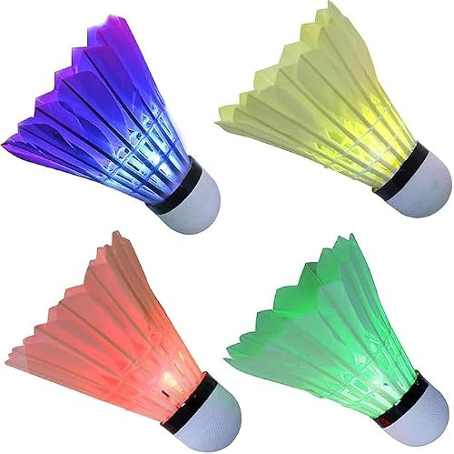 Arespark LED Badminton Balls, Pack of 4 LED Badminton, Colourful LED Goose Feather Shuttlecocks, Specially Designed for Night Use