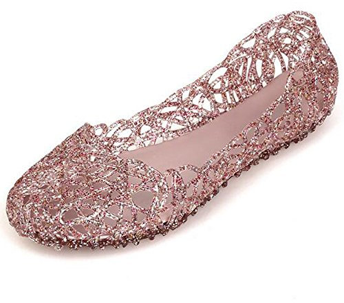 SUNAVY Damen Hohl Flach Gelee Sandalen Bird-Nest Ballett Weich Plastik Schuh,40 EU, Rosa