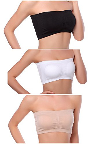 Venbond 3Pack Women's Seamless Bandeau Crop Tube Top Bra Strapless Padded Brarette (M, Assorted 3 Colors)