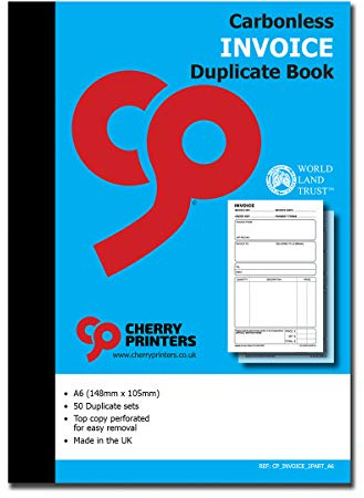 Cherry Printers Carbonless Invoice Duplicate Book A6 | 2 Part NCR | 50 Sets | Perforated Top Copy for Easy Removal | Ideal for Small Businesses, Tradespeople & Freelancers