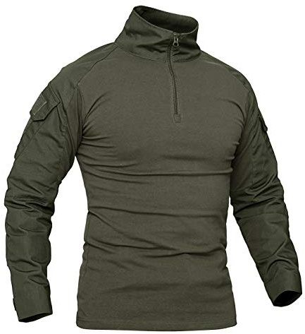 KEFITEVD Taktisk skjorta för herr, militärskjorta, fläckig kamouflageskjorta, smal passform, långärmad kamouflageskjorta, paintball, airsoft army, skjorta, federalväktare, t-shirt, militäruniform, Armégrön, XXL