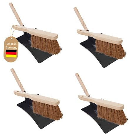Novaliv Kehrblech Set KOKOSBORSTEN Handfeger Kehrblechgarnitur Metall Schwarz lackiert Kehrblechbesen weiche Borsten Handbesen Kokosfaser Handkehrset Kehrblechset Kehrschaufel Feger und Kehrblech