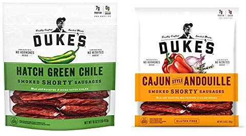 Duke's Hatch Green Chile and Cajun Style Andouille Smoked Shorty Sausages Bundle | 16 Ounce
