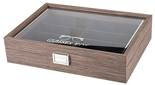 Brillenbox Brillen Display Brillenkoffer, Frauen Männer Retro Holz 8 Slots Brillen Aufbewahrungsbox Abschlussbare Sonnenbrille Display Organizer Box Brille Halter Eyewear Case Brillenaufbewahrung Sonn