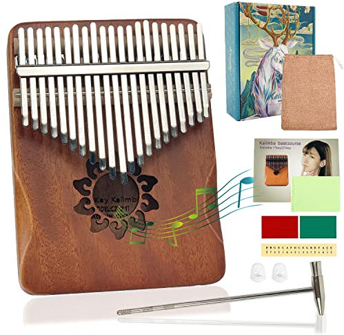Kalimba 21 Keys Mahagoni Marimba Instrument Daumenklavier Tragbares Mbira Sanza Finger Piano mit Lernanleitung Stimmhammer für Musikliebhaber Kinder Erwachsene Anfänger
