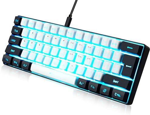 abucow Gaming Keyboard Minimalist Portable Wired Ultra-Compact Mini Imitation 61 Keys RGB Backlit Keyboard (White-black)