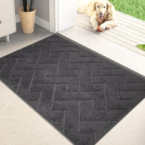 PURRUGS Dirt Trapping Door Mat 24 x 35.5, Non-Slip Machine Washable Entry Rug, Dog Doormat, Indoor Front Door Mat, Super Absorbent Entryway Rug for Muddy Shoes & Paws, Charcoal