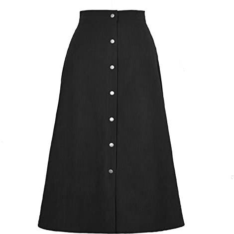 Faldas de Pana para Mujer Falda Larga de Pana Cintura Alta Corte en a Estrecho Falda de Invierno Falda Midi Informal Falda Midi Falda de Ocio Falda de Mujer Falda de Fiesta con Tapeta de(m-Negro)