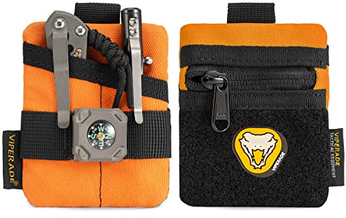VIPERADE VE13 Mini Pocket Organizer, Nylon Tool Pouch Storage with DIY Patch Area for EDC Gears, Knuckle, Coins, Small Pouch - Orange