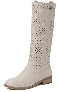 QUEEN HELENA Botas Perforadas Simples Clásicas con Tacón Bajo para Mujer X28-106, beige, 38 EU