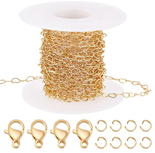 Beebeecraft 16.4 Fuß 18 Karat Vergoldetes Flache Runde Glieder kabelkette Mit 3x5x0.5 mm Gelötete Kabelketten Mit Spule Offene Biegeringe Karabinerverschlüsse Für Die DIY Armband Halsketten