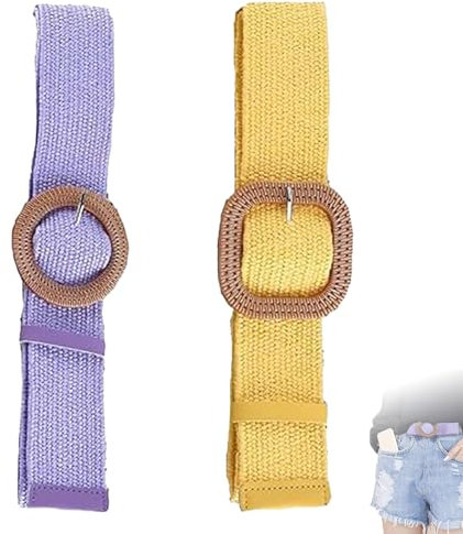 Eterspr 2 Stück Elastische Stretch-Taillengürtel für Damen, Stroh Gewebter Gürtel, Damen Geflochtener Taillengürtel, für einen Urlaub mit einem Strandkleid