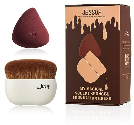 Jessup Pennello per fondotinta con spugna per trucco 1pc Pennello Kabuki per cosmetici liquidi, in crema o in polvere per il viso, T882