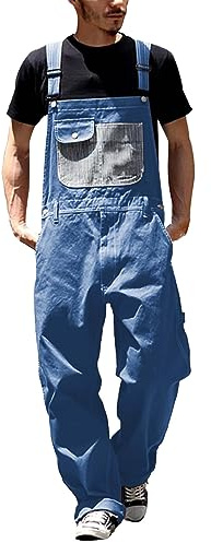 Gefomuofe - Peto para hombre holgado, pantalones de mezclilla ajustables, estilo vintage, mono con babero, jeans con estilo, mono de mezclilla, overol, ropa de trabajo, mono de trabajo, B Azul, L