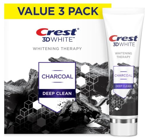 Crest 3D White Whitening Therapy Charcoal Deep Clean Invigorating Mint Teeth Whitening Toothpaste, 4.6 oz Pack of 3, Anticavity Fluoride Toothpaste, Gently Brightens Teeth, Strengthens Enamel