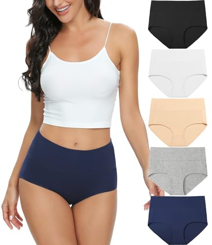 Wealurre Women High Waist Cotton Knickers C Section Underwear Ladies Full Coverage Briefs Tummy Control Panties Underpants Multipack 5 (1002 BasicColor,M)