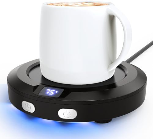Accwork Mini Coffee Mug Warmer, Smart Mug Warmer for Desk with 2-12H Auto-off Timer, 3 Temperature Settings and LED Night Light, Cup Warmer for Coffee Tea Milk (Cup Not Included), Black