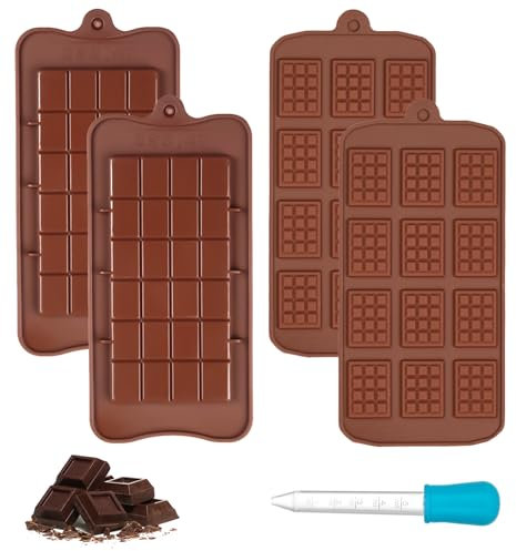 FINEASY 4 Piezas Moldes de Silicona Para Chocolate, sin BPA, Antiadherentes y Reutilizables, Molde Para Barra de Chocolate, Calidad Alimentaria para Hacer Chocolate