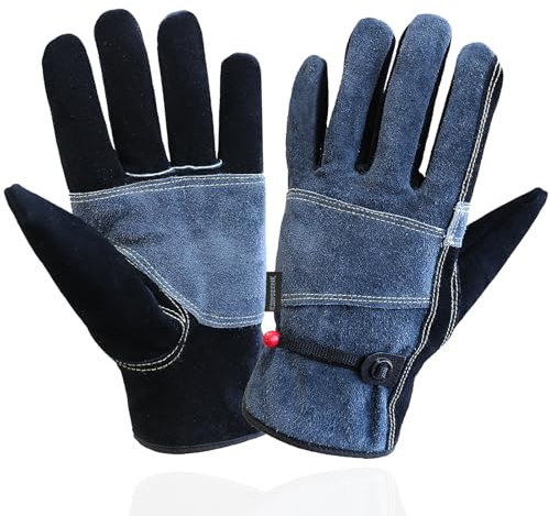 OLSON DEEPAK 1 paire de gants de sécurité en cuir résistants à la chaleur, utilisés pour le soudage, la cheminée, le four, les poêles à bois, les barbecues, 1 paire (gris, XL)