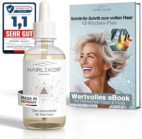 Hairlexier Haarwuchsmittel Frauen – Rosmarinöl für Haare, Haaröl mit Rizinusöl, Lavendelöl, Natürliches Haarserum gegen diffusen Haarausfall, unterstützt Haarwachstum, Vegan & Bio + Workbook