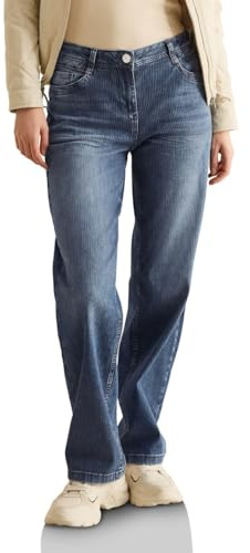 Cecil B378810 Jeans a Gamba Dritta, Mid Blue Wash, 32W x 32L Donna