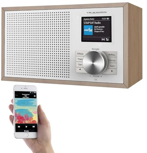 VR-Radio Digitalradio: Digitales DAB+-Radio, 2,4/6,1-cm-Farbdisplay, Bluetooth, Holzgehäuse (DAB Plus, Radiowecker DAB, Lautsprecher)