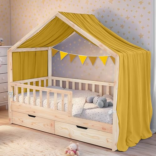 ToxyJopy Cama de casa con dosel de 100% muselina de algodón, decoración hecha a mano con cortina de tela para habitación de los niños, dosel de cama para niñas y niños