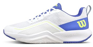 WILSON Rush Pro Lite Men's Tennis Shoe - White/Amparo Blue/Safety Yellow, Size 10.5 US