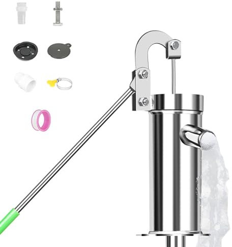 Wasserpumpe Edelstahl Handwasserpumpe Manuelle Schwengelpumpe,360° Drehbare Brunnenpumpe mit 7 Zubehörteilen,Handbrunnenpumpe bis zu 8M Tiefe für Häuser,Yard,Teiche