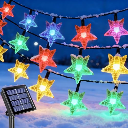 Qoosea Solar Star String Lights, 12m 100 LED Solar Fairy Lights Outdoor Garden, Waterproof Christmas Light with 8 Modes & Timing, Decoration Outdoor Indoor for Garden Party Yard Wall (Colored)