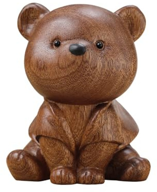 Flaroey Figuras de oso de madera de lujo grabadas en miniatura, decoración artística de interiores