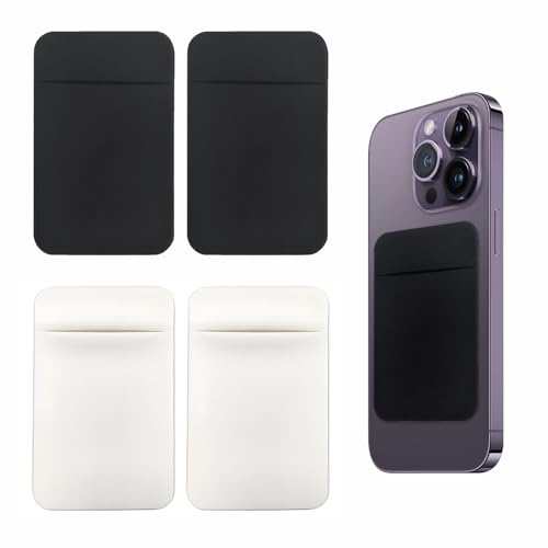 4Pcs Porte-Cartes Adhésif pour Téléphone Portable,Portefeuille à Coller avec Autocollant Adhésif pour l'Arrière du Téléphone Pochette en Tissu Extensible pour Carte d'identité Carte Crédit(Noir Blanc)