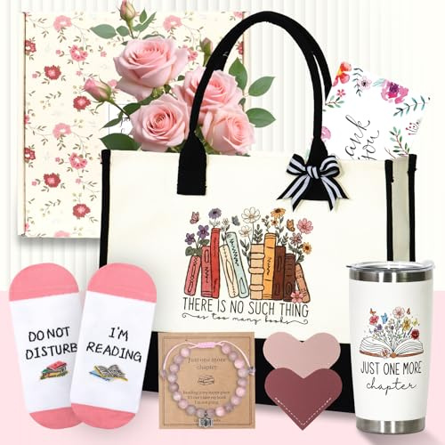 ZYUQFAN Book Lovers Gifts for Women, Bookish Gift for Books Lover, Bookworms, Readers, Librarians, Canvas Tote Bag Gifts Set Mug Christmas Presents Basket for Girl Friend