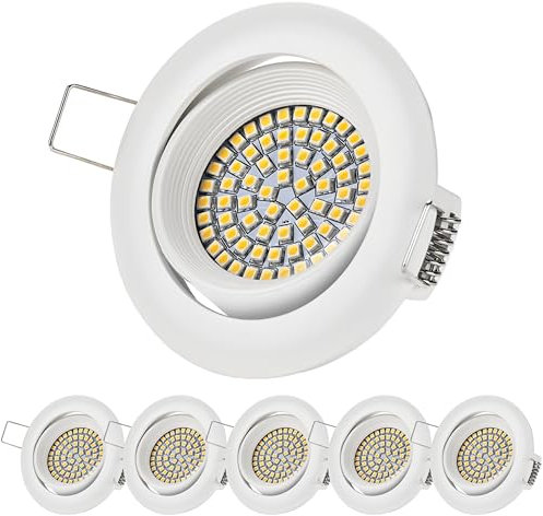 Sweet Led Einbaustrahler 230V flach 3.5W 330Lm warmweiß Schwenkbare LED Deckenspots Weiß Matt LED spots Aluminium Gehäuse Einbauspots 6er Set