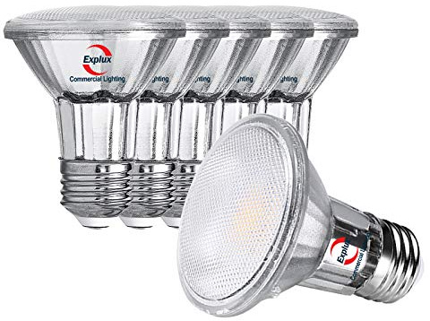 Explux Commercial-Grade LED PAR20 Flood Light Bulbs, 60W Equivalent 600 Lumens, Dimmable, Full-Glass Waterproof & Anti-Ageing, Soft White 2700K, 6-Pack