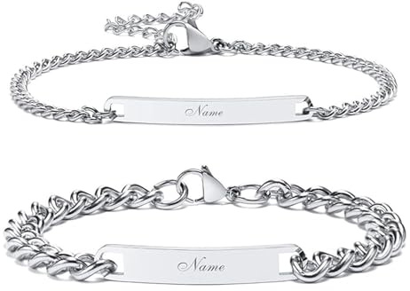 VNOX 2pcs Customizable Bracelets Couple Link Bracelets Personalized Engraved Couple Bracelets BFF Brother Sisters Family Bracelets