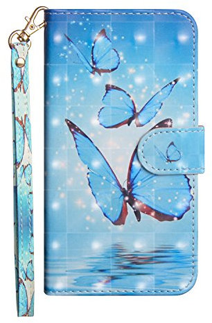 Samsung Galaxy A51 Phone Case Shockproof 3D Soft PU Leather Flip Wallet Cases with Magnetic Stand Card Holder Slot Folio TPU Bumper Protective Notebook Cover for Samsung Galaxy A51 Blue Butterfly