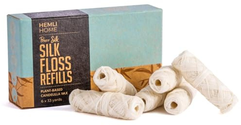 Biodegradable Silk Dental Floss Refill - Six Pack - Organic Natural Dental Floss, Refillable, Compostable Peace Silk Dental Floss Refills - 6 x 33 Yards - Eco-Friendly Mint Candelilla Wax