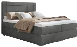 MOONB- 3 | Bari Boxspringbett 140x200, Doppelbett, boxspringbett bett mit bettkasten, Bonell-Matratze und Topper, Doppelbett, Polsterbett mit bettkasten, Schlafzimmer (140 x 200 cm, Grau)