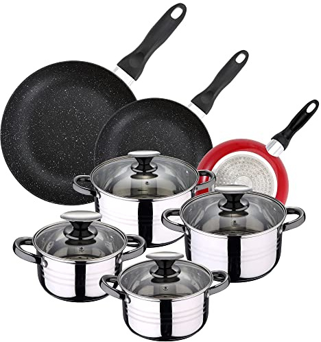 PACK DE 3 SARTENES SAN IGNACIO Ø16CM Ø20CM Ø24CM + BATERÍA DE COCINA DE 8PC EN ACERO INOXIDABLE